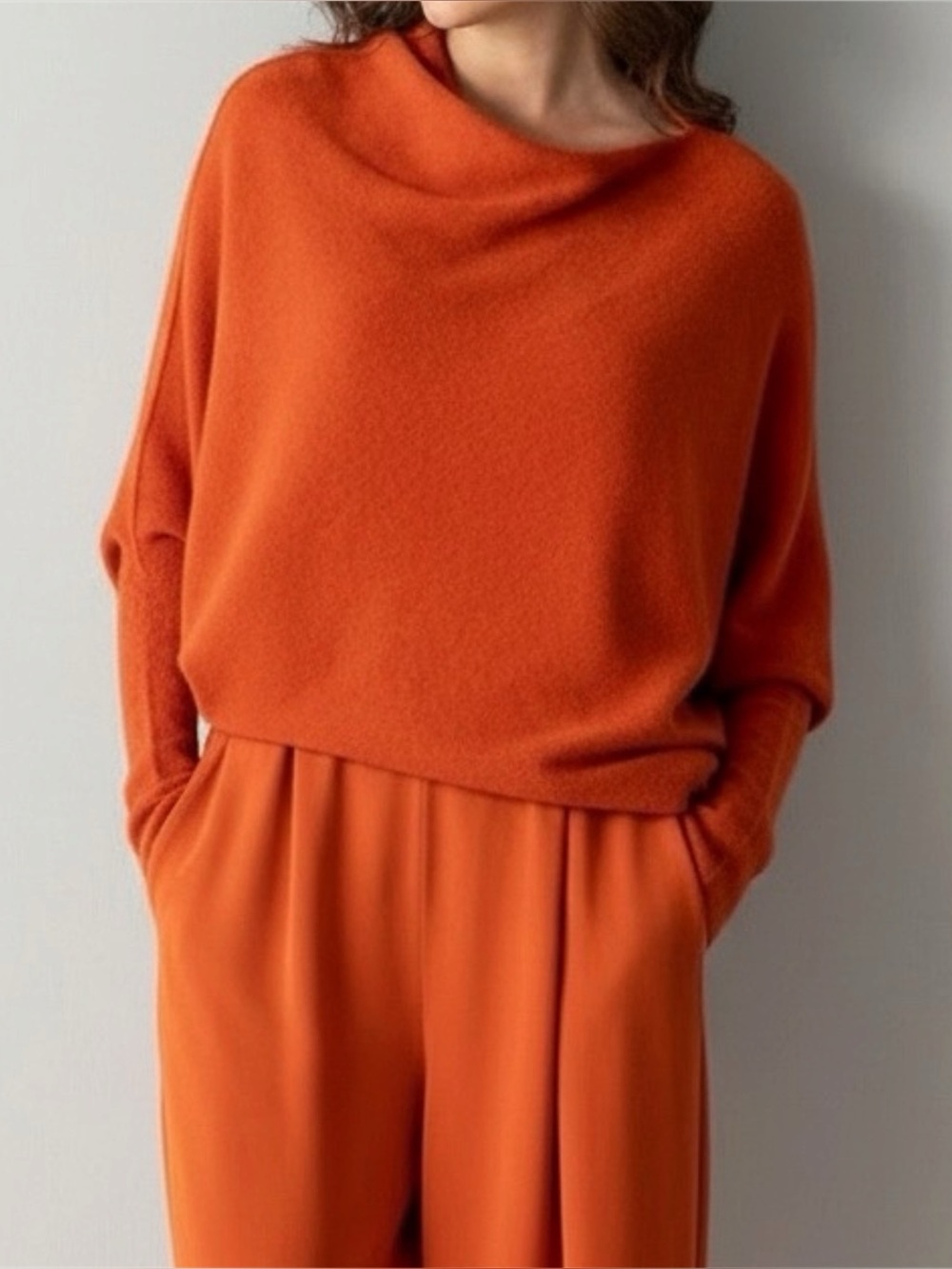 JAKI LONDON Asymmetric Draped Knit Sweater, Burnt Orange,  S/M